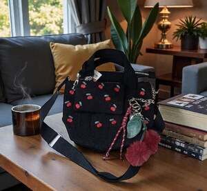 NEW! Madden Girl • Black Mini Tote w/ Cherries 🍒 • Crossbody Purse • Bag Charms